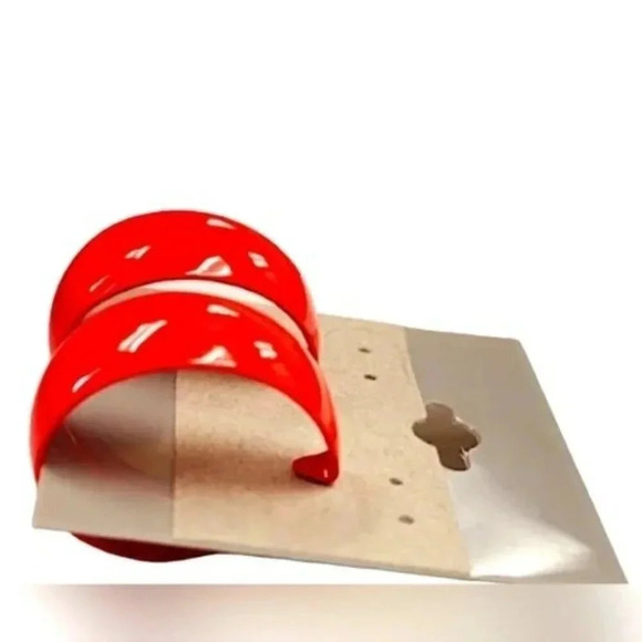 Vintage Jewelry - Vintage Neon Enamel Coral Orange Hoop Earrings